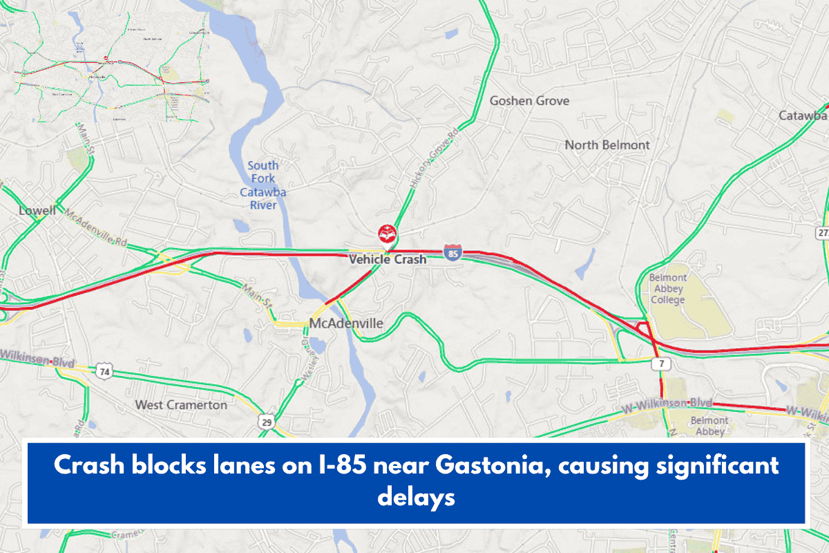 Crash blocks lanes on I-85 near Gastonia, causing significant delays