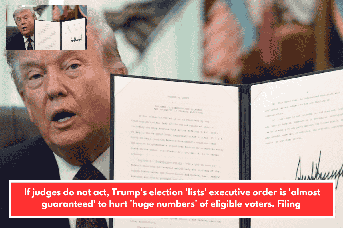 If judges do not act, Trump's election 'lists' executive order is 'almost guaranteed' to hurt 'huge numbers' of eligible voters. Filing