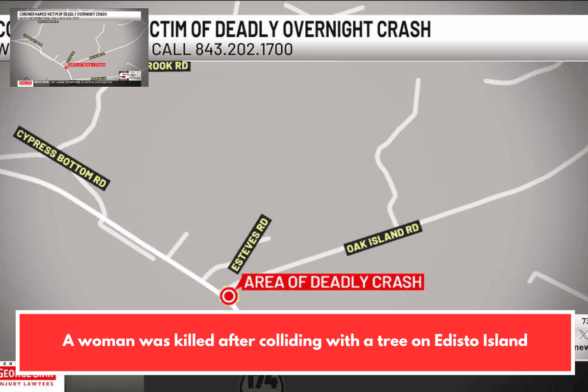 A woman was killed after colliding with a tree on Edisto Island