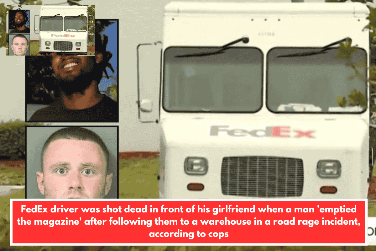 FedEx driver was shot dead in front of his girlfriend when a man 'emptied the magazine' after following them to a warehouse in a road rage incident, according to cops