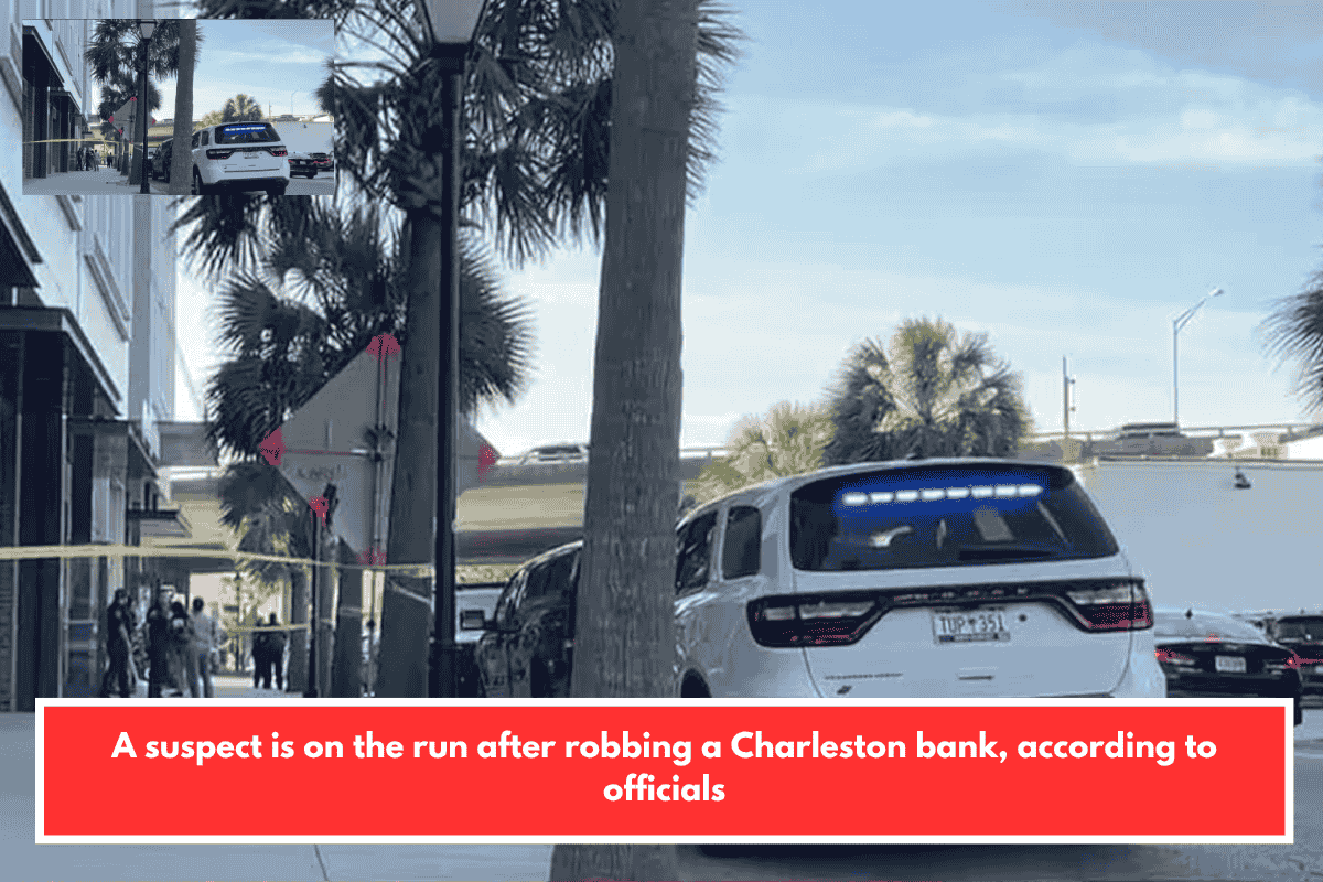 A suspect is on the run after robbing a Charleston bank, according to officials