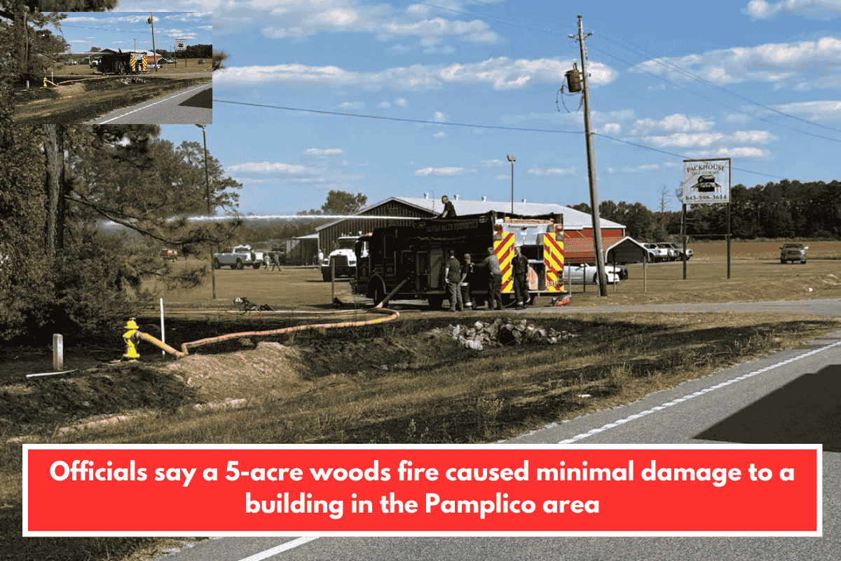 Officials say a 5-acre woods fire caused minimal damage to a building in the Pamplico area