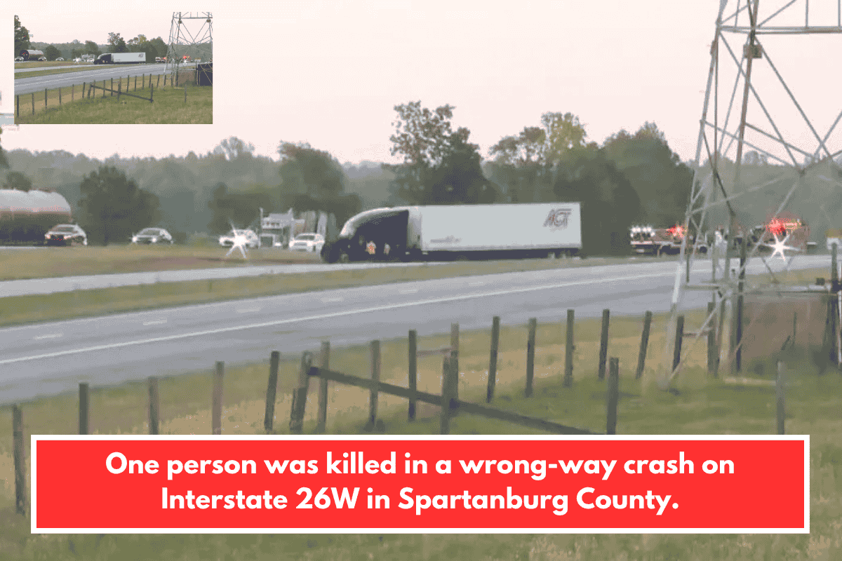 One person was killed in a wrong-way crash on Interstate 26W in Spartanburg County.