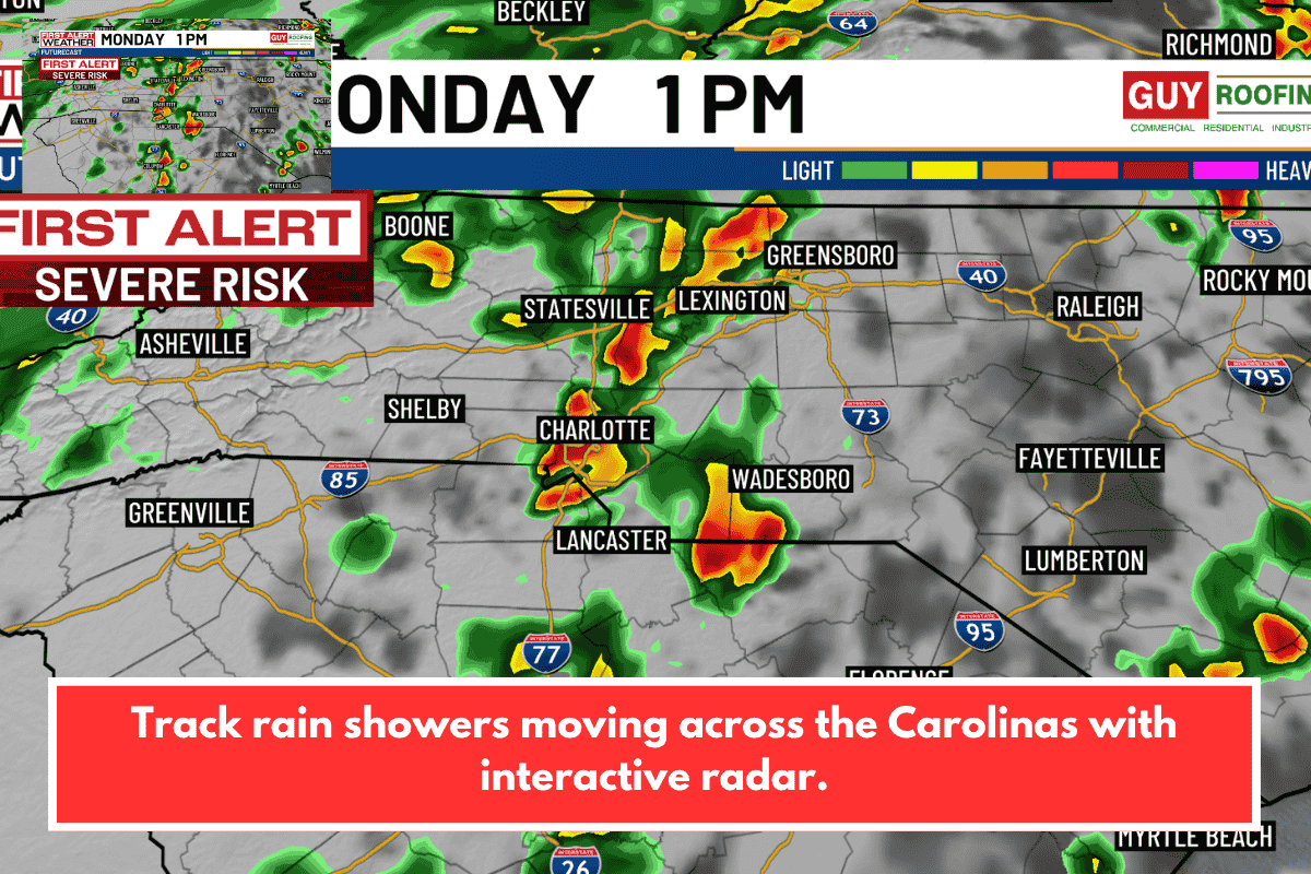 Track rain showers moving across the Carolinas with interactive radar.