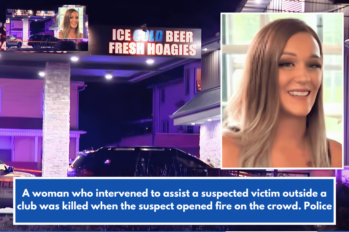 A woman who intervened to assist a suspected victim outside a club was killed when the suspect opened fire on the crowd. Police