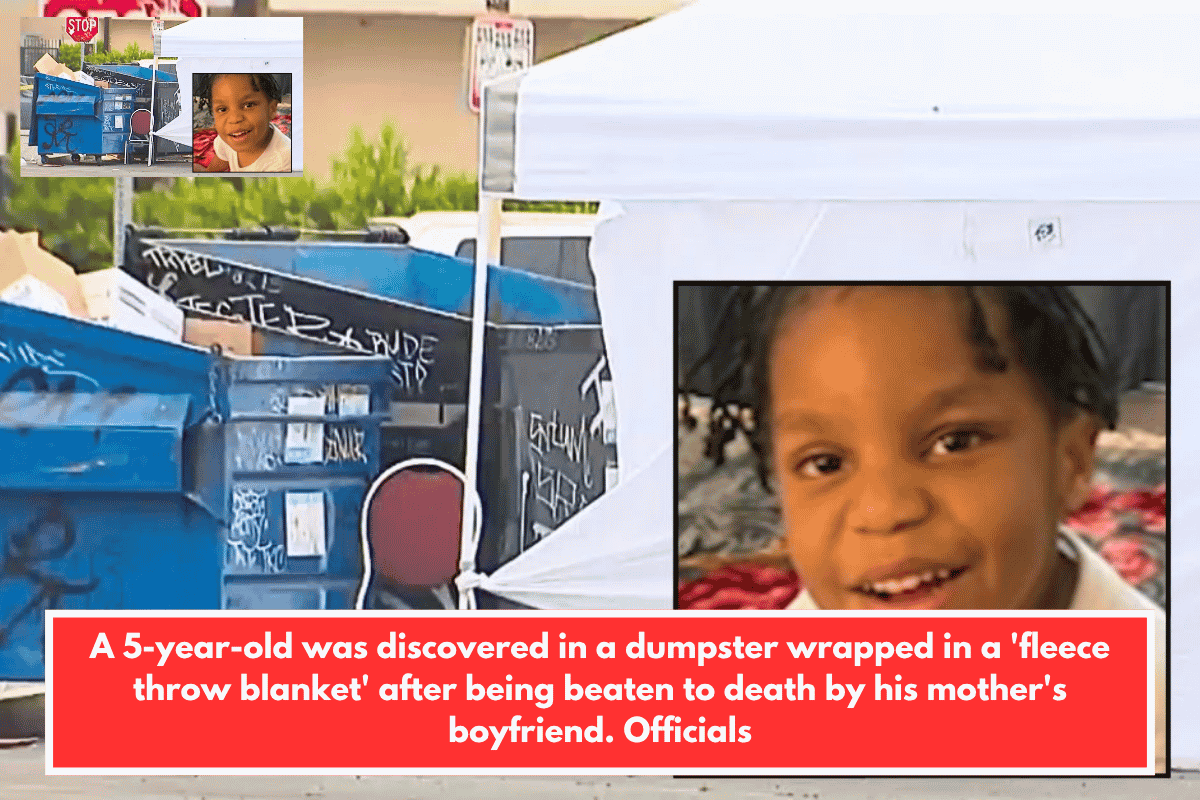 A 5-year-old was discovered in a dumpster wrapped in a 'fleece throw blanket' after being beaten to death by his mother's boyfriend. Officials