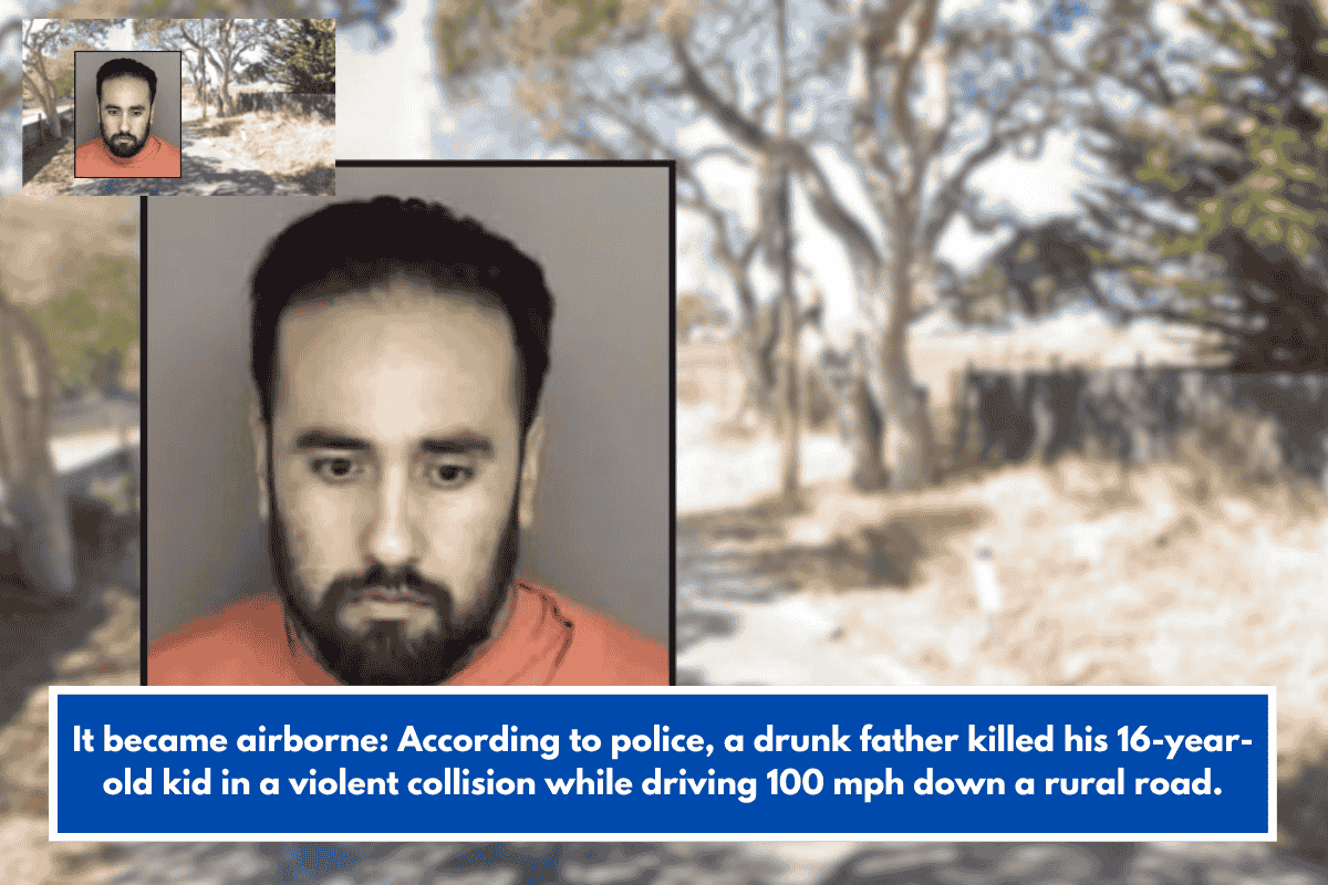 It became airborne: According to police, a drunk father killed his 16-year-old kid in a violent collision while driving 100 mph down a rural road.