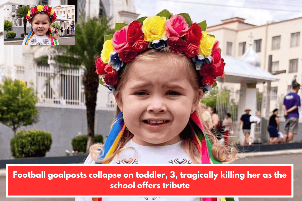 Football goalposts collapse on toddler, 3, tragically killing her as the school offers tribute