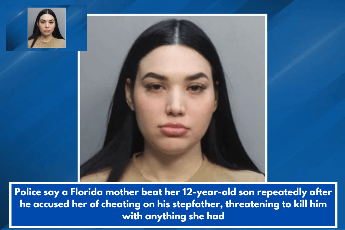Police say a Florida mother beat her 12-year-old son repeatedly after he accused her of cheating on his stepfather, threatening to kill him with anything she had