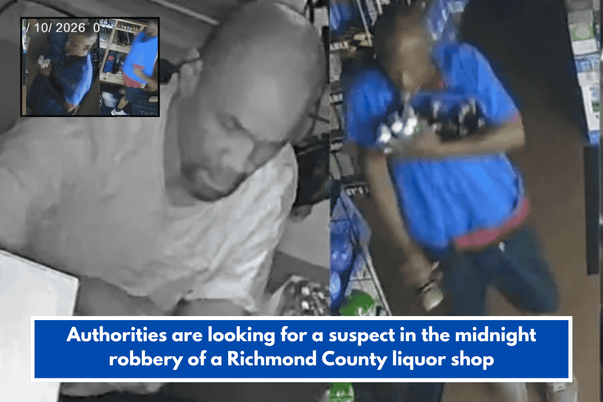 Authorities are looking for a suspect in the midnight robbery of a Richmond County liquor shop