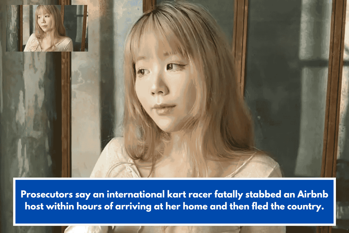 Prosecutors say an international kart racer fatally stabbed an Airbnb host within hours of arriving at her home and then fled the country.