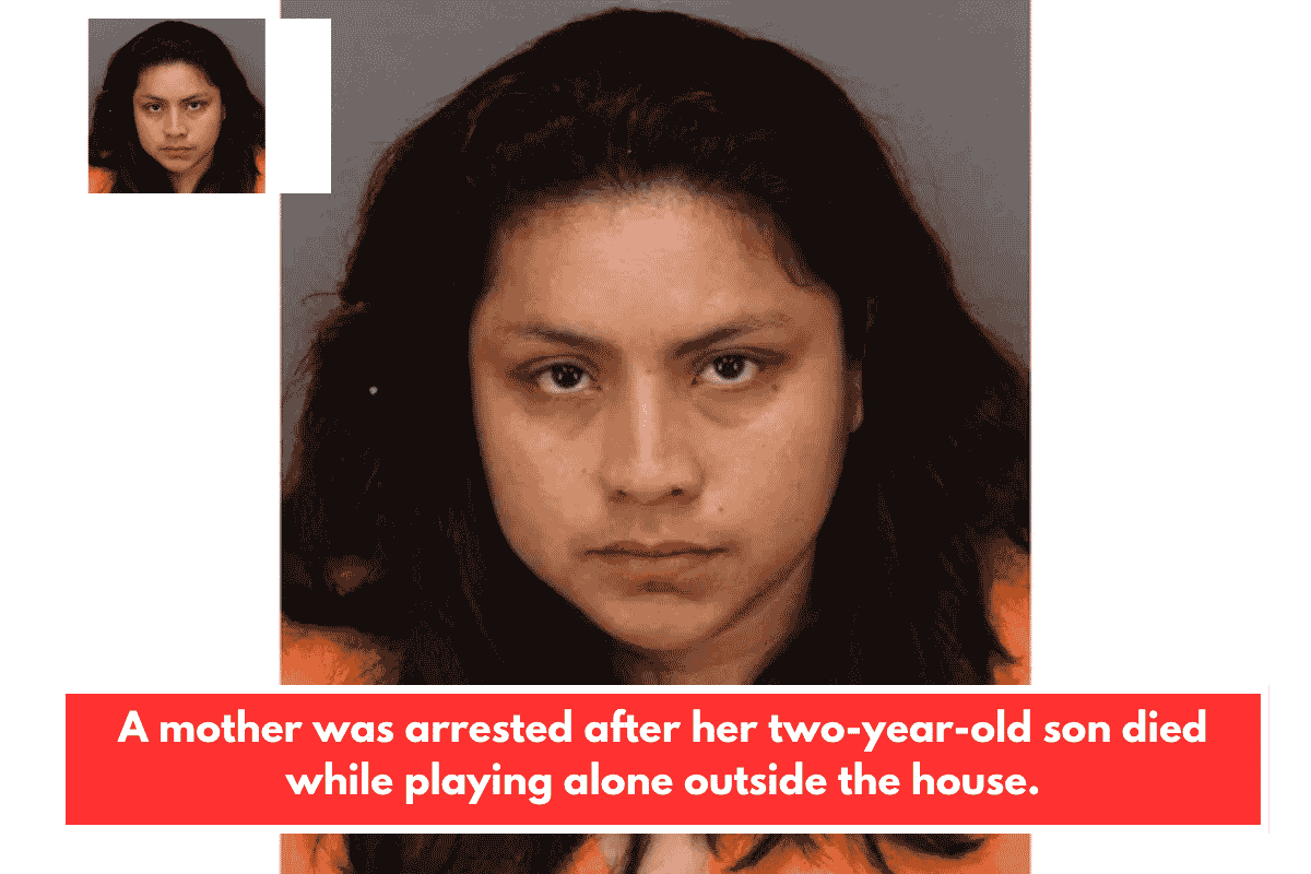 A mother was arrested after her two-year-old son died while playing alone outside the house.