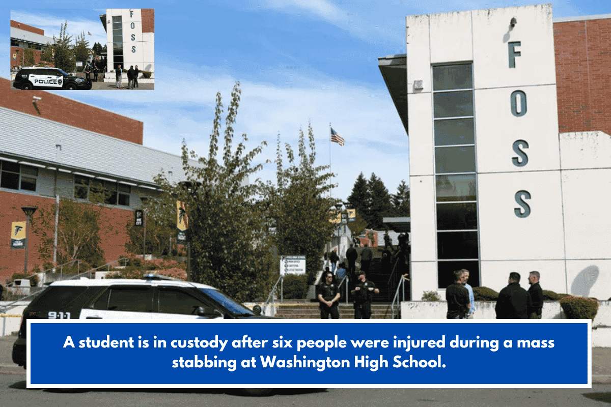 A student is in custody after six people were injured during a mass stabbing at Washington High School.