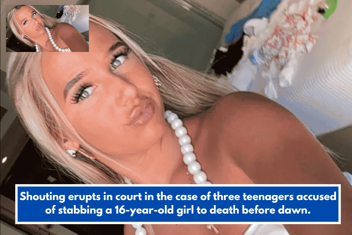 Shouting erupts in court in the case of three teenagers accused of stabbing a 16-year-old girl to death before dawn.