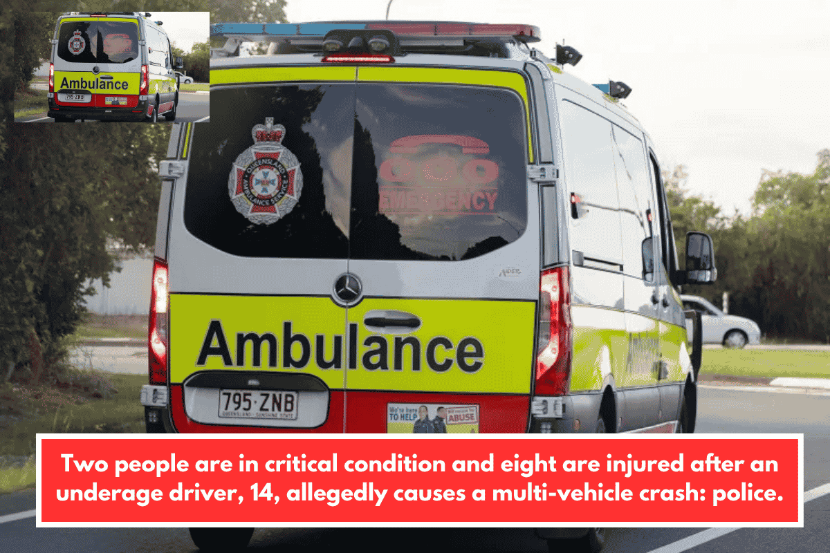 Two people are in critical condition and eight are injured after an underage driver, 14, allegedly causes a multi-vehicle crash: police.