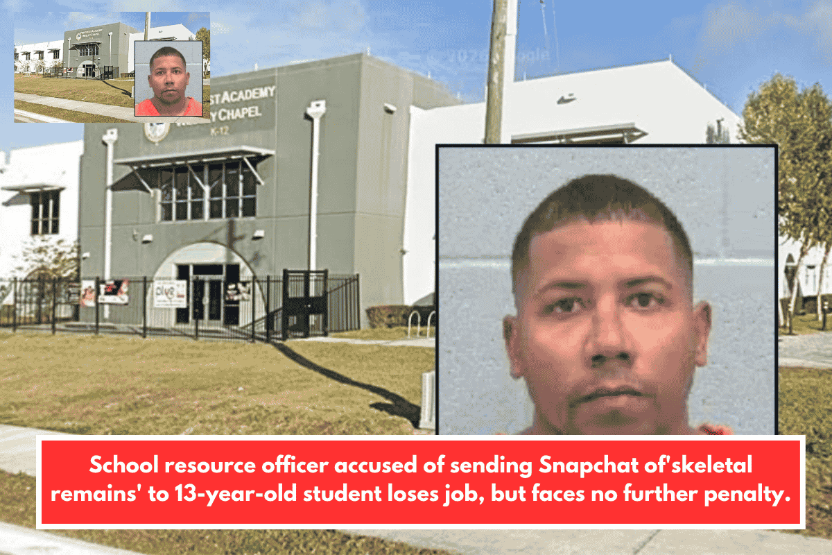 School resource officer accused of sending Snapchat of'skeletal remains' to 13-year-old student loses job, but faces no further penalty.