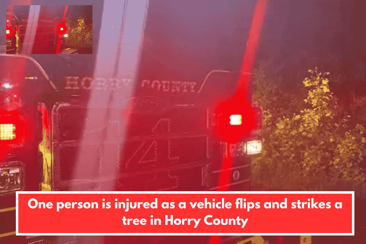One person is injured as a vehicle flips and strikes a tree in Horry County