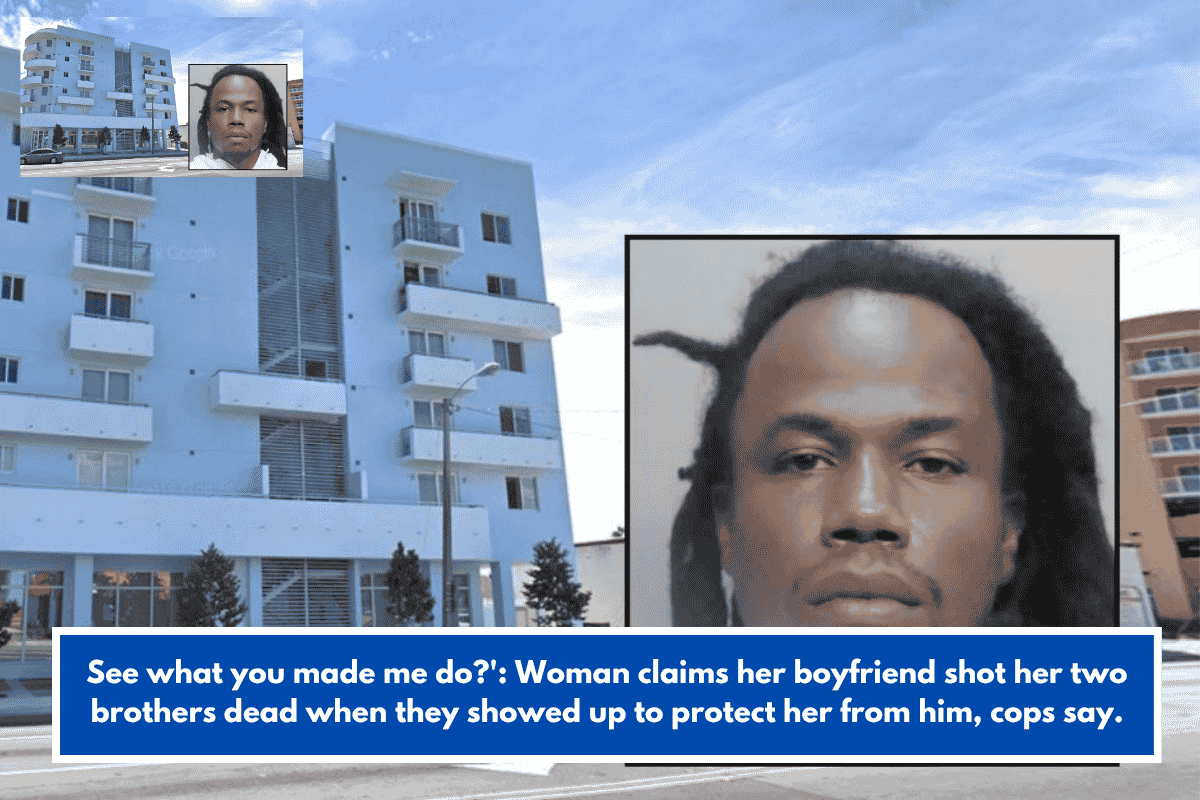 See what you made me do?': Woman claims her boyfriend shot her two brothers dead when they showed up to protect her from him, cops say.