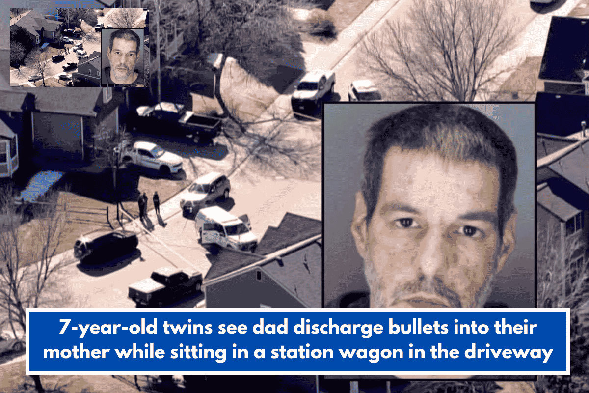 7-year-old twins see dad discharge bullets into their mother while sitting in a station wagon in the driveway