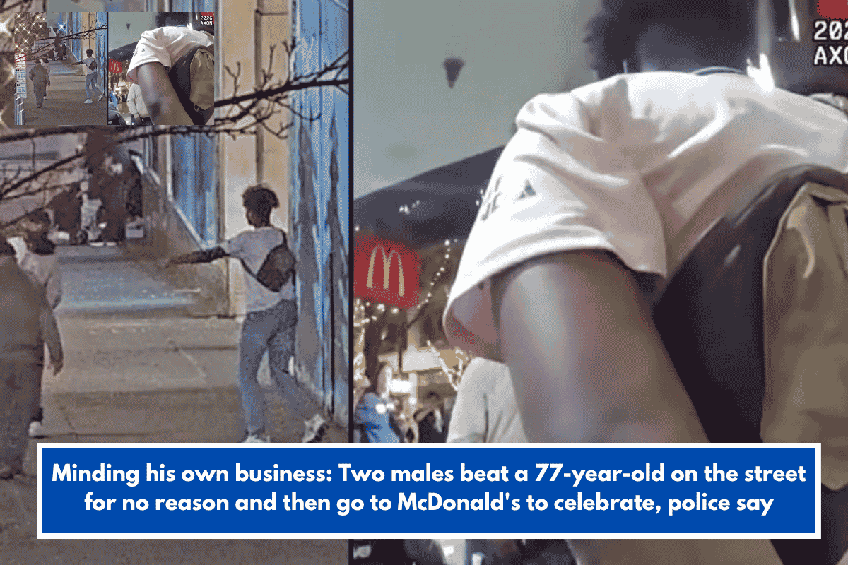 Minding his own business: Two males beat a 77-year-old on the street for no reason and then go to McDonald's to celebrate, police say