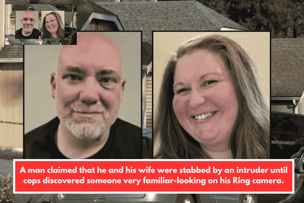 A man claimed that he and his wife were stabbed by an intruder until cops discovered someone very familiar-looking on his Ring camera.