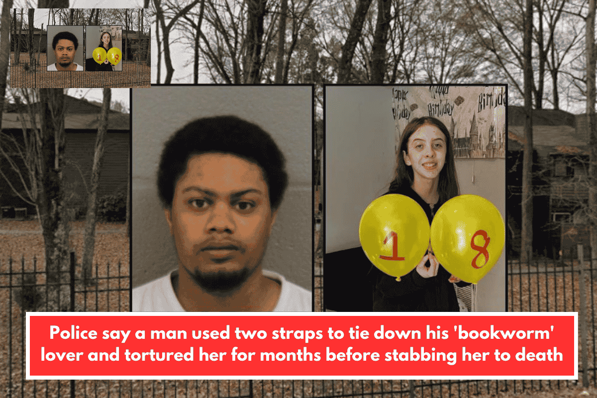 Police say a man used two straps to tie down his 'bookworm' lover and tortured her for months before stabbing her to death
