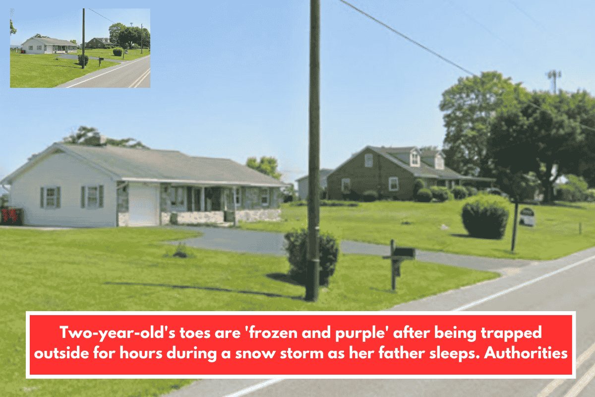 Two-year-old's toes are 'frozen and purple' after being trapped outside for hours during a snow storm as her father sleeps. Authorities