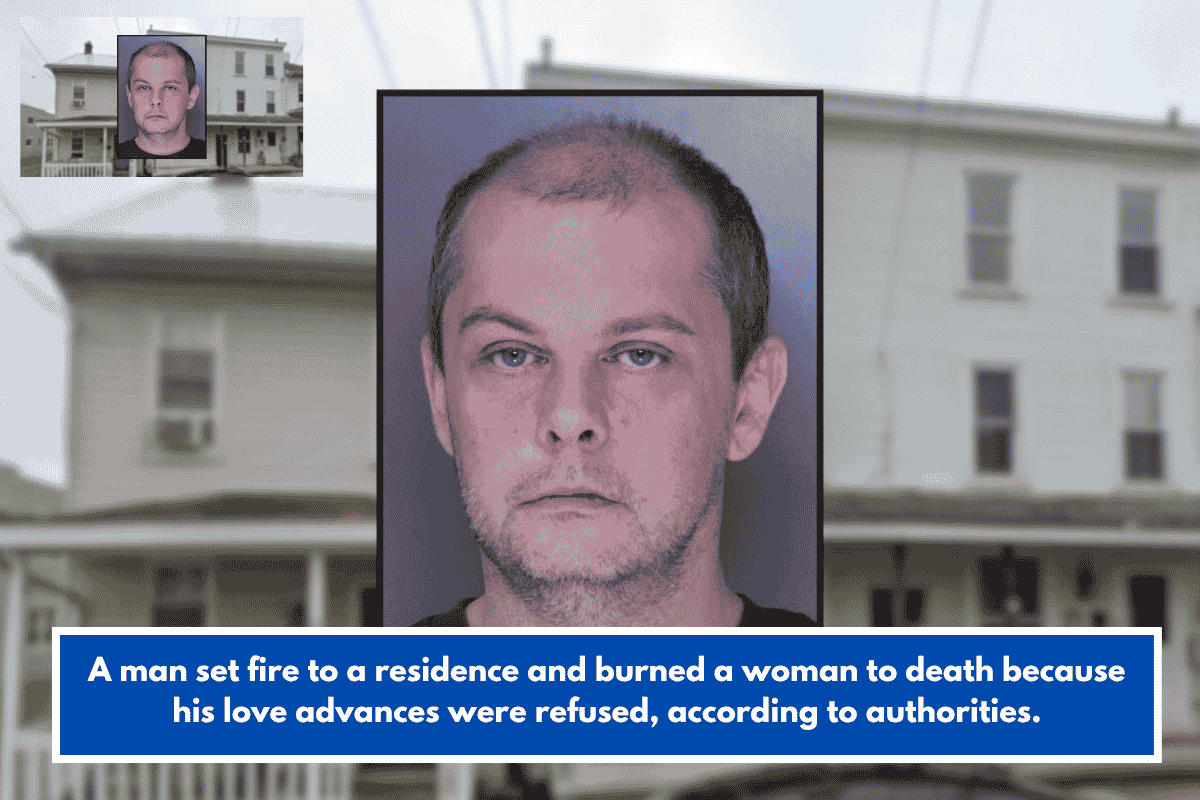 A man set fire to a residence and burned a woman to death because his love advances were refused, according to authorities.
