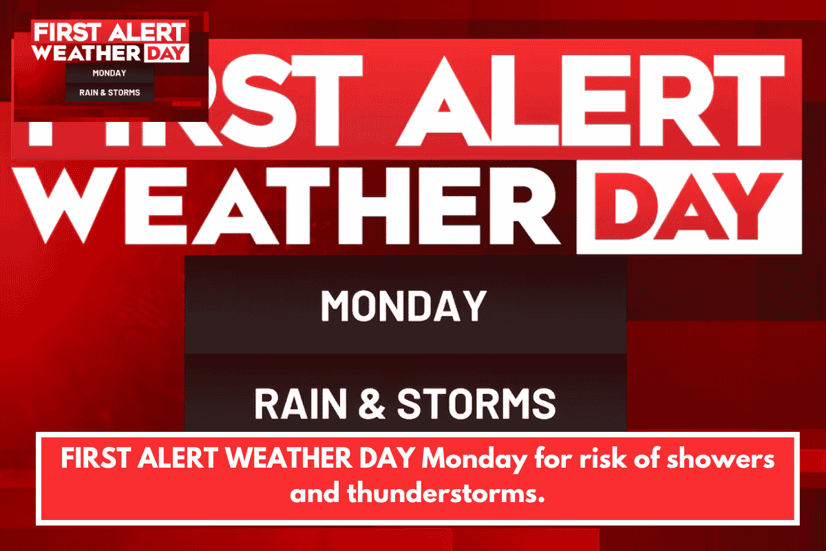 FIRST ALERT WEATHER DAY Monday for risk of showers and thunderstorms.