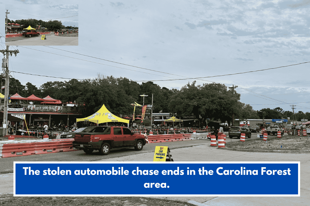 The stolen automobile chase ends in the Carolina Forest area.