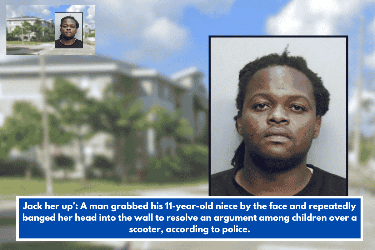 Jack her up': A man grabbed his 11-year-old niece by the face and repeatedly banged her head into the wall to resolve an argument among children over a scooter, according to police.