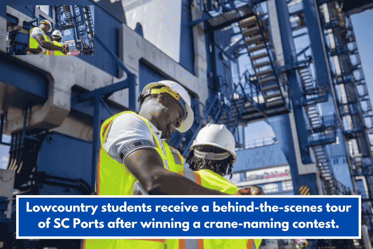 Lowcountry students receive a behind-the-scenes tour of SC Ports after winning a crane-naming contest.