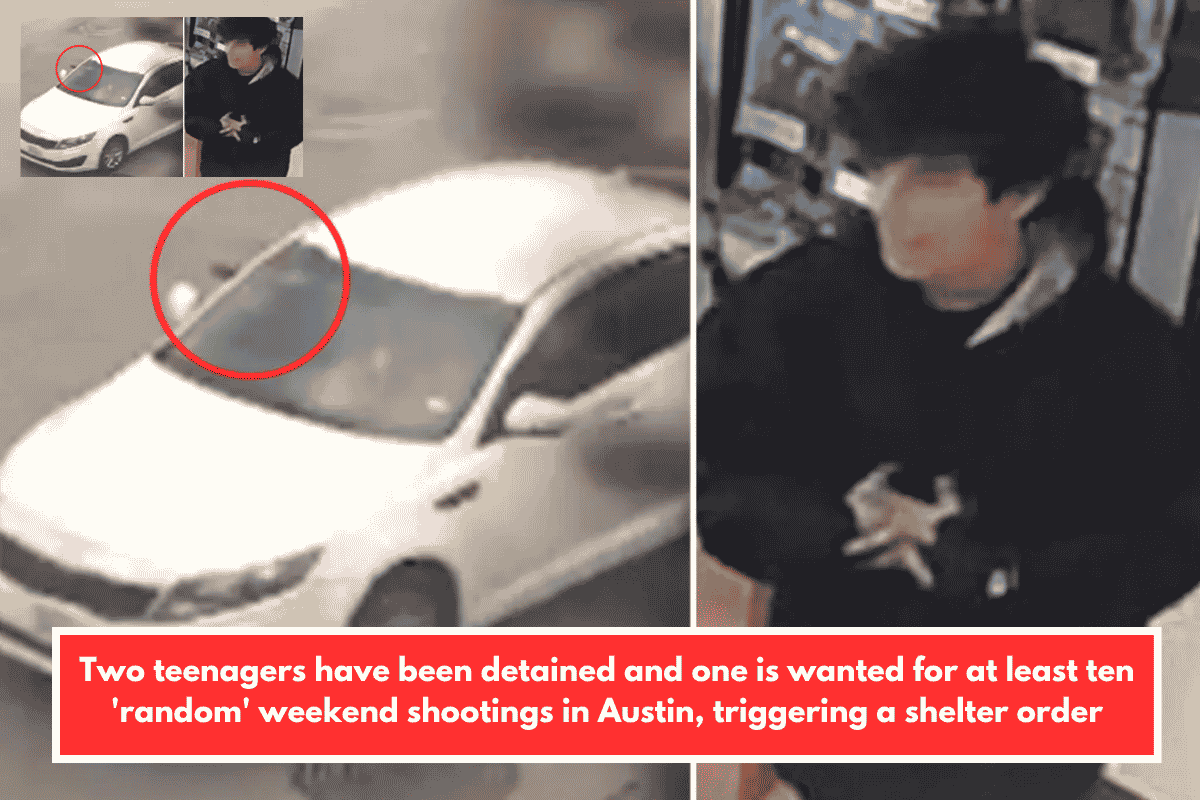 Two teenagers have been detained and one is wanted for at least ten 'random' weekend shootings in Austin, triggering a shelter order