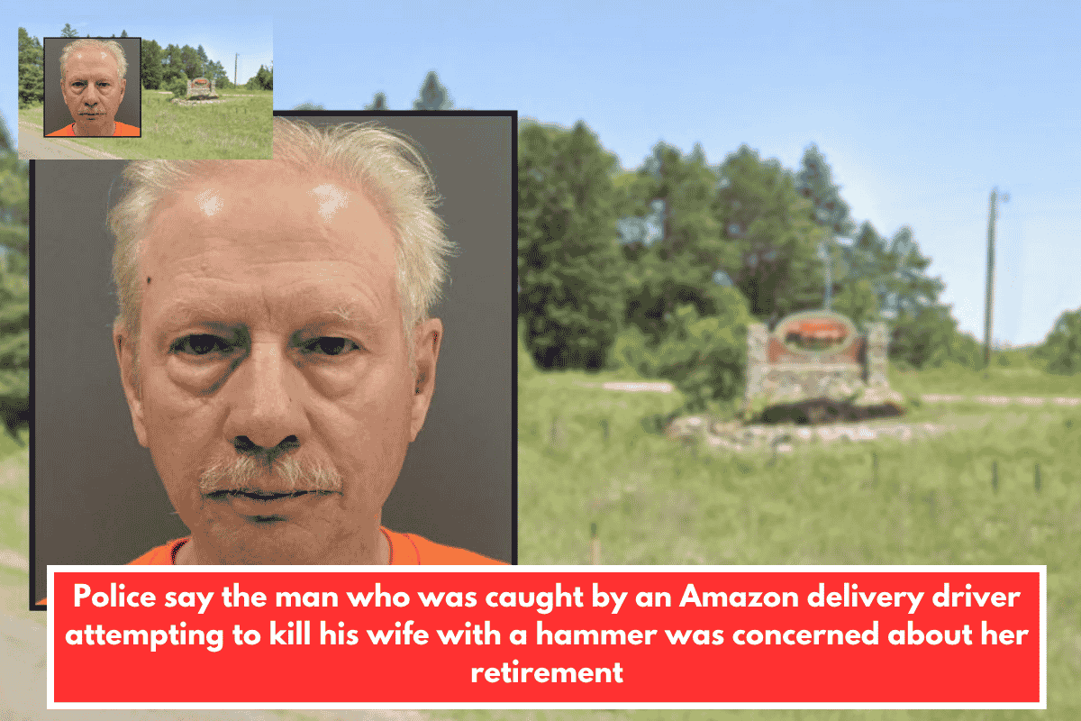 Police say the man who was caught by an Amazon delivery driver attempting to kill his wife with a hammer was concerned about her retirement