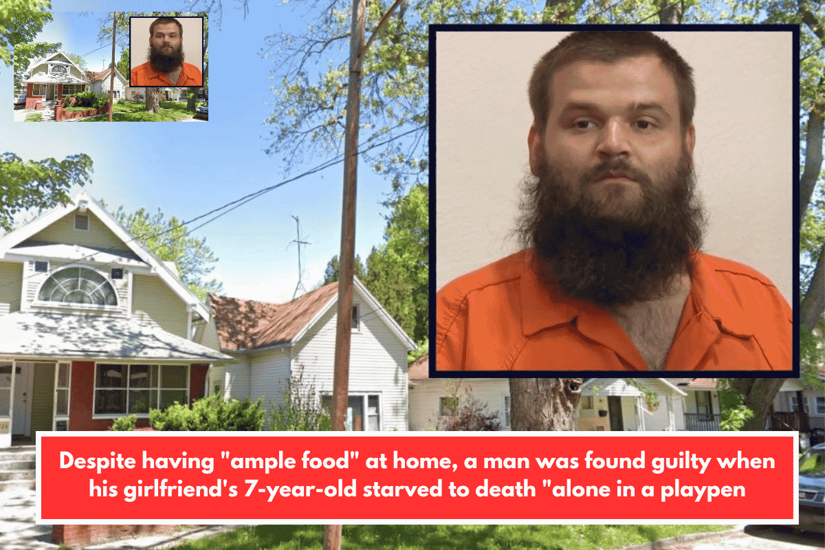 Despite having "ample food" at home, a man was found guilty when his girlfriend's 7-year-old starved to death "alone in a playpen