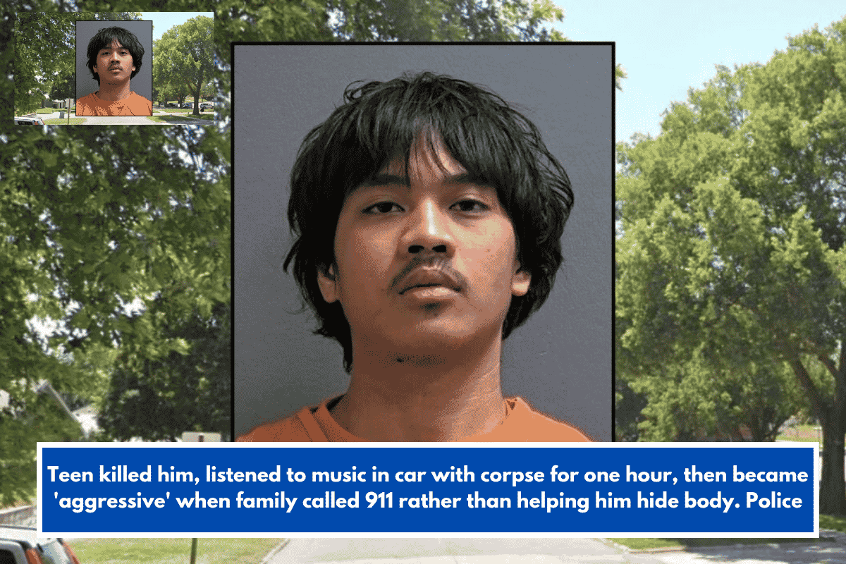 Teen killed him, listened to music in car with corpse for one hour, then became 'aggressive' when family called 911 rather than helping him hide body. Police