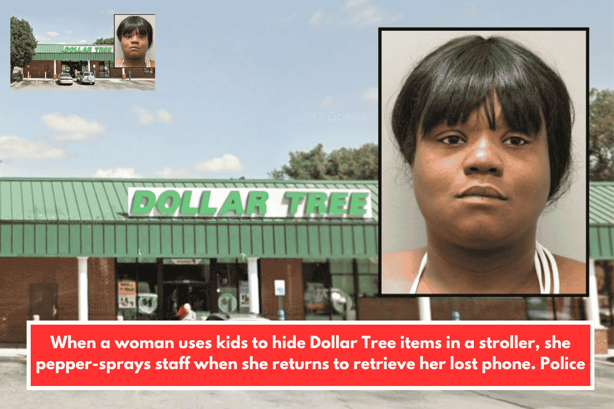 When a woman uses kids to hide Dollar Tree items in a stroller, she pepper-sprays staff when she returns to retrieve her lost phone. Police