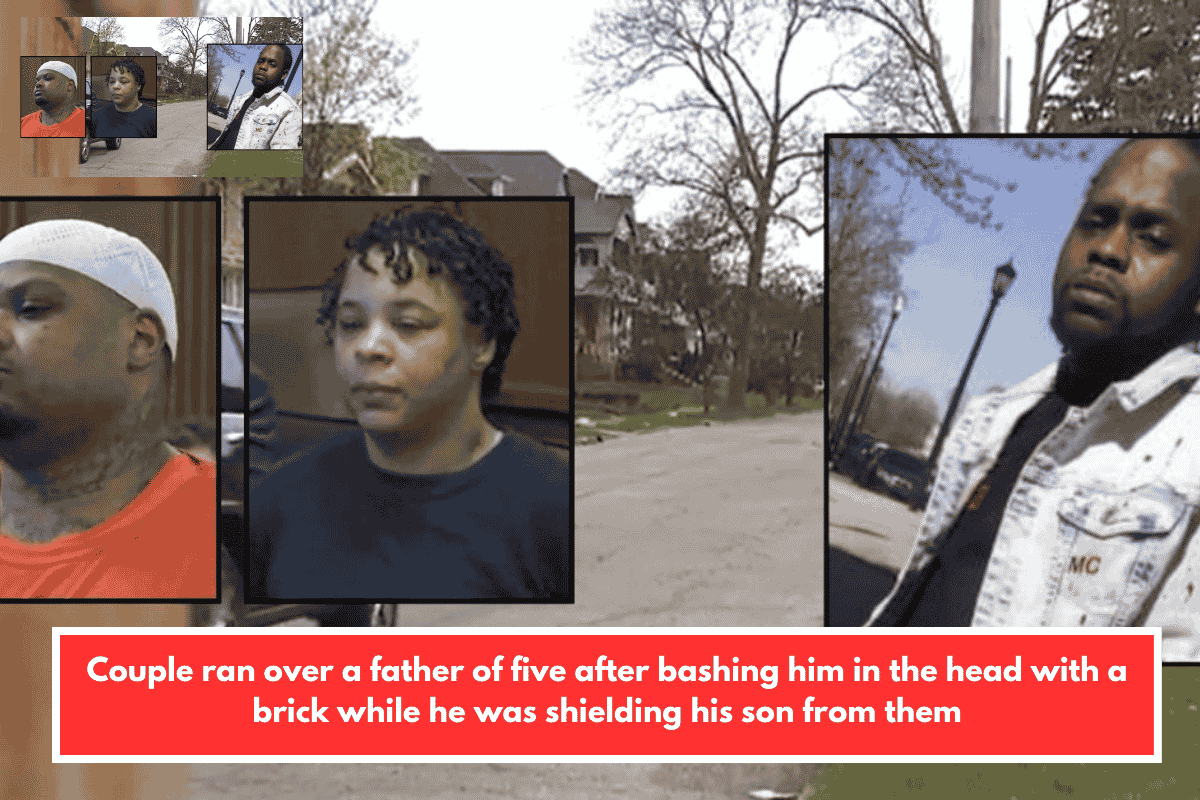 Couple ran over a father of five after bashing him in the head with a brick while he was shielding his son from them
