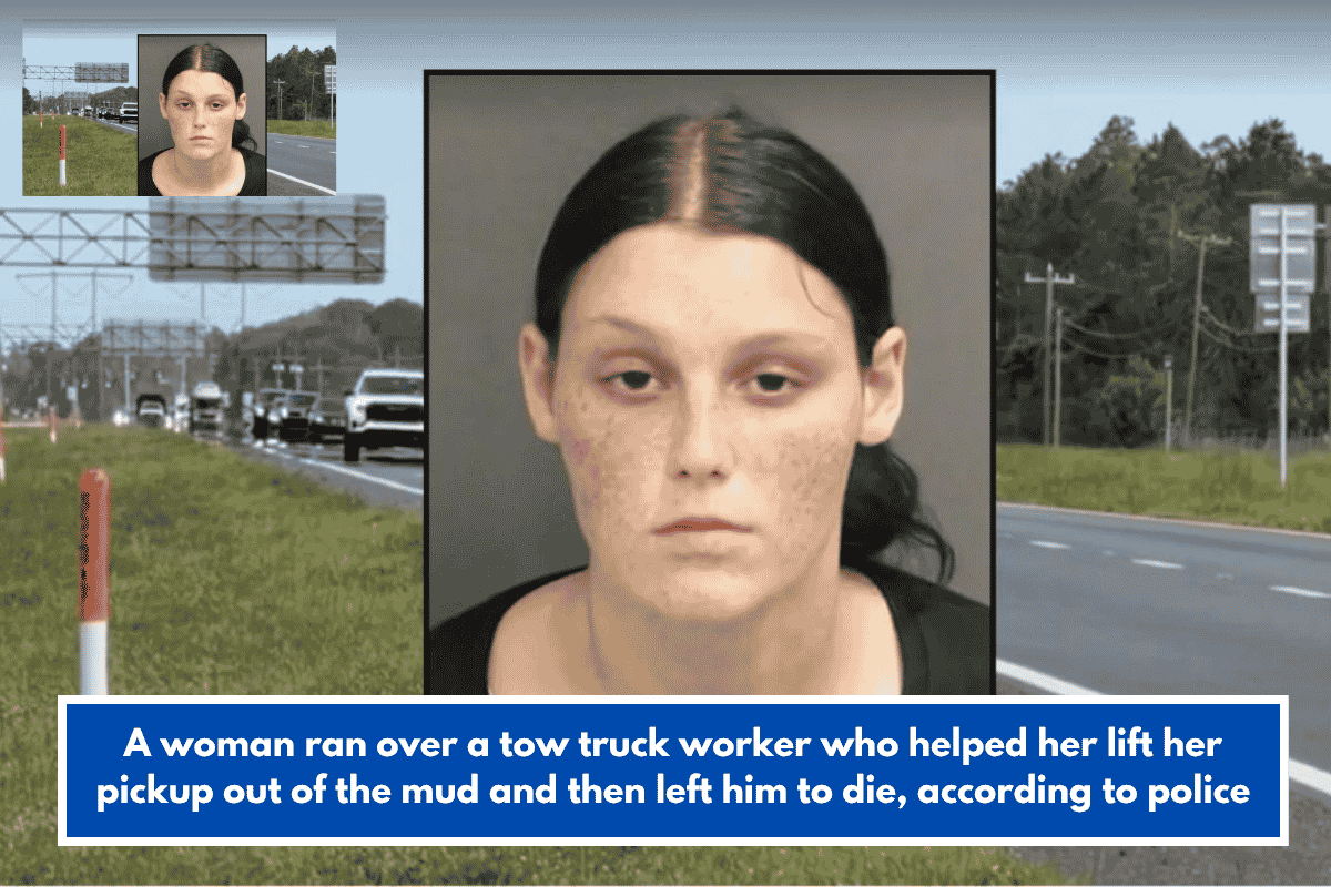 A woman ran over a tow truck worker who helped her lift her pickup out of the mud and then left him to die, according to police