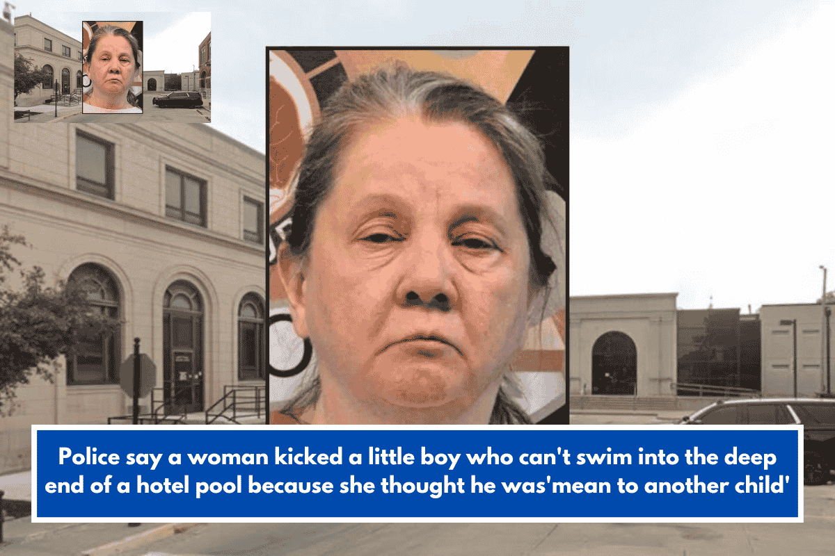 Police say a woman kicked a little boy who can't swim into the deep end of a hotel pool because she thought he was'mean to another child'