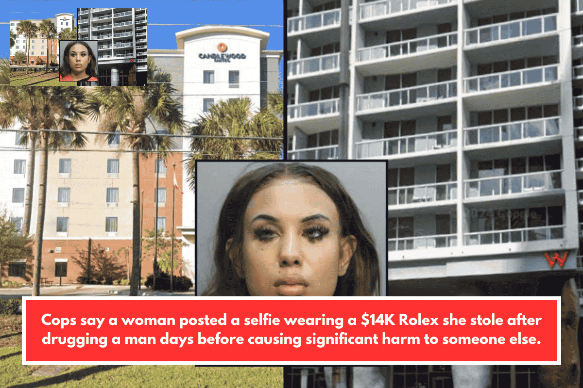 Cops say a woman posted a selfie wearing a $14K Rolex she stole after drugging a man days before causing significant harm to someone else.