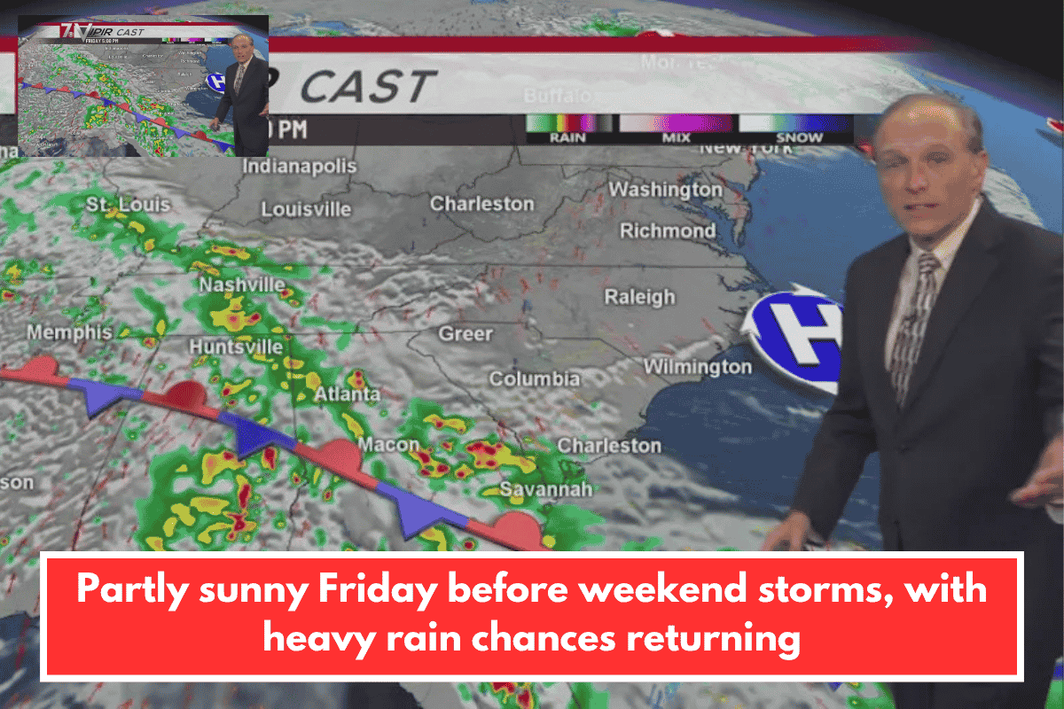 Partly sunny Friday before weekend storms, with heavy rain chances returning