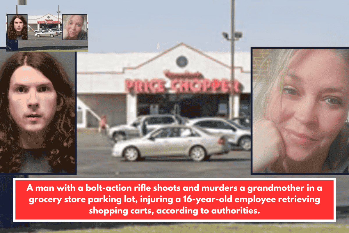 A man with a bolt-action rifle shoots and murders a grandmother in a grocery store parking lot, injuring a 16-year-old employee retrieving shopping carts, according to authorities.