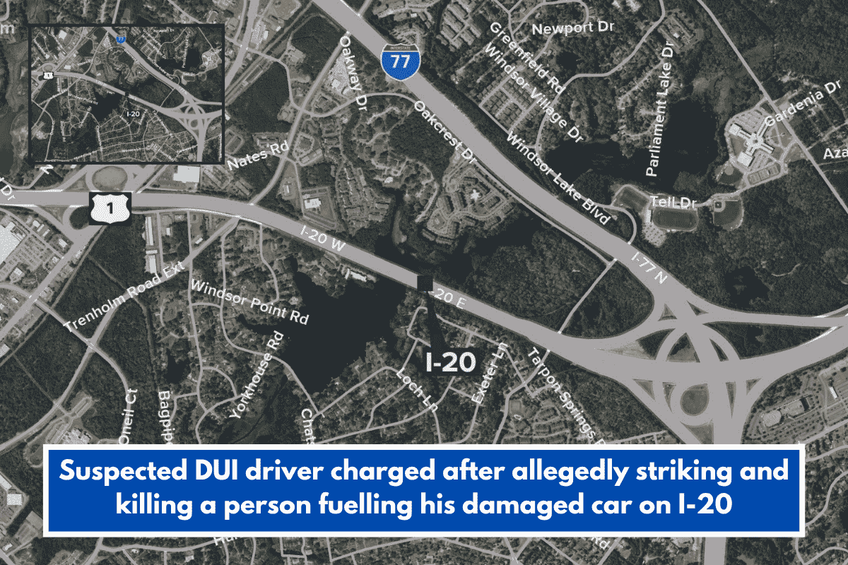 Suspected DUI driver charged after allegedly striking and killing a person fuelling his damaged car on I-20