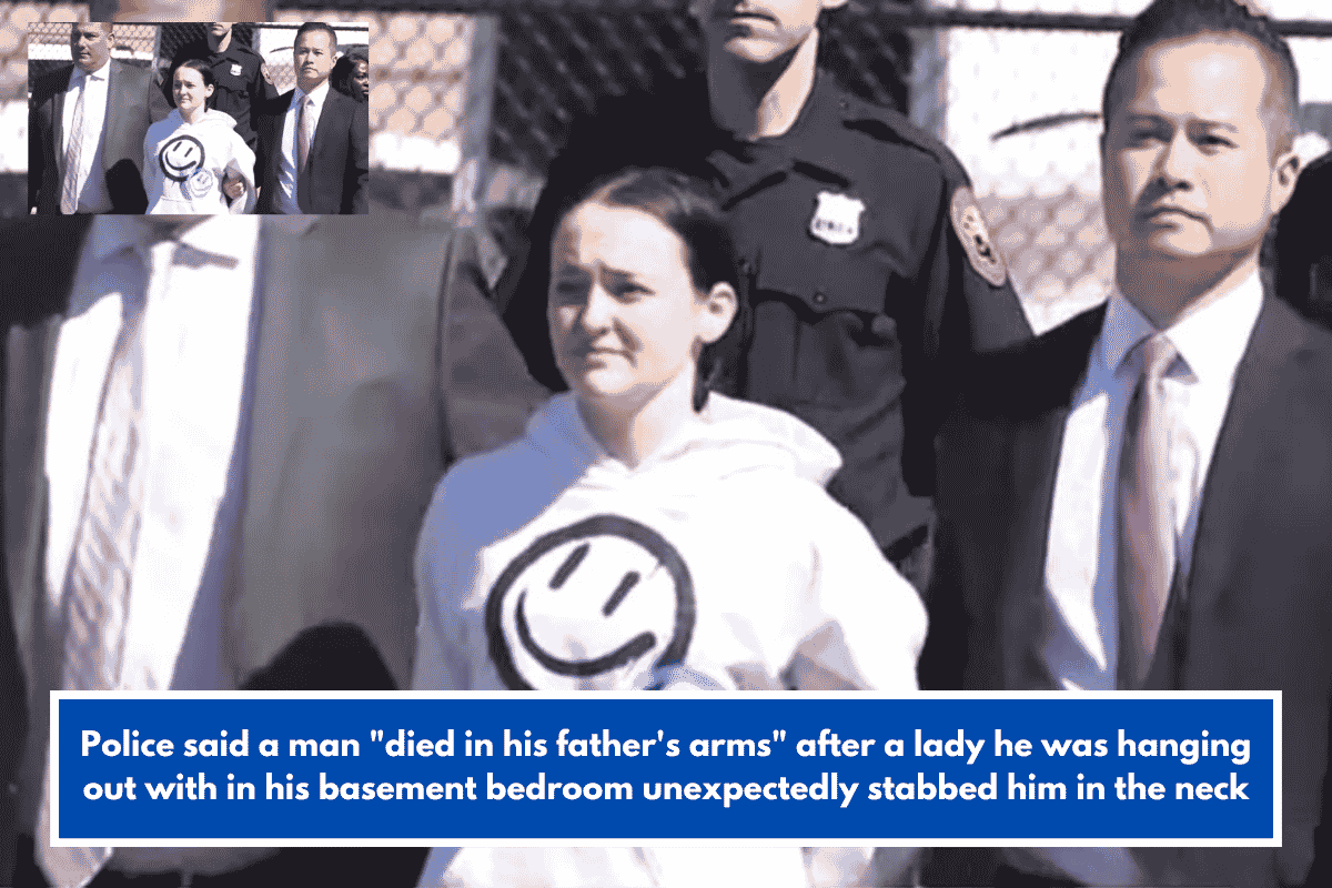 Police said a man "died in his father's arms" after a lady he was hanging out with in his basement bedroom unexpectedly stabbed him in the neck