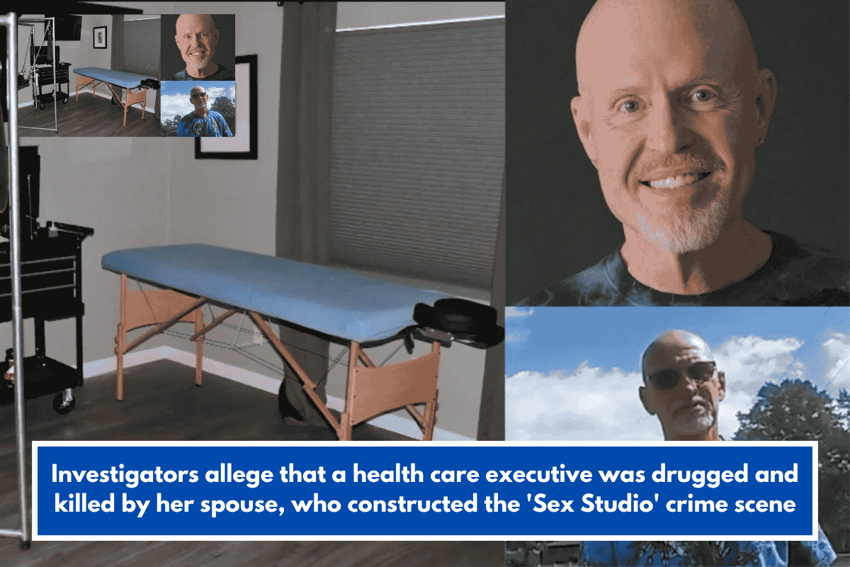 Investigators allege that a health care executive was drugged and killed by her spouse, who constructed the 'Sex Studio' crime scene