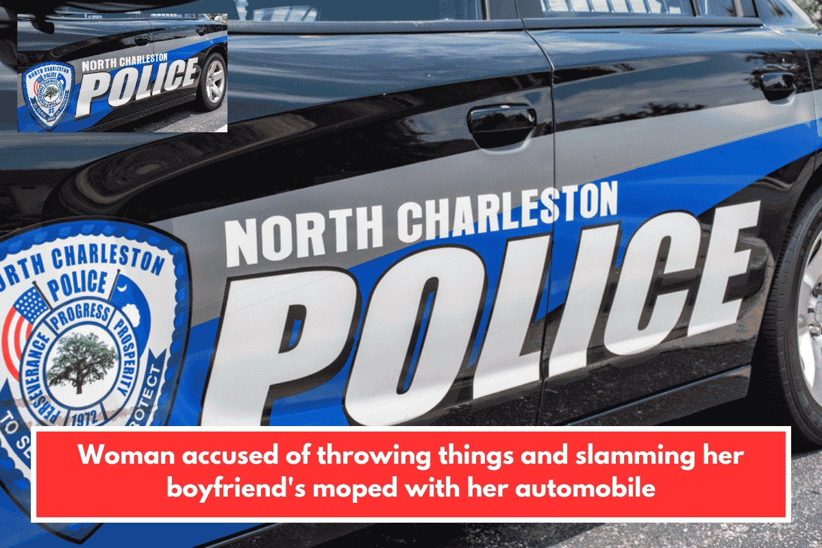 Woman accused of throwing things and slamming her boyfriend's moped with her automobile