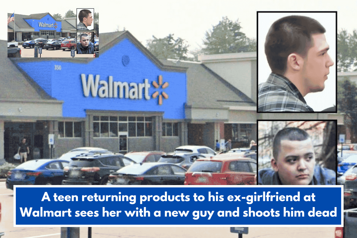 A teen returning products to his ex-girlfriend at Walmart sees her with a new guy and shoots him dead